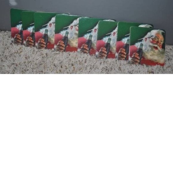Coca Cola Christmas Coasters Santa Coke Cork Coasters Set of 8 - Picture 1 of 3